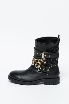 Love Moschino, Ghete biker de piele fara inchidere Love Moschino, Ghete biker de piele fara inchidere