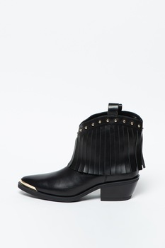 Love Moschino, Botine de piele cu toc si franjuri Love Moschino, Botine de piele cu toc si franjuri