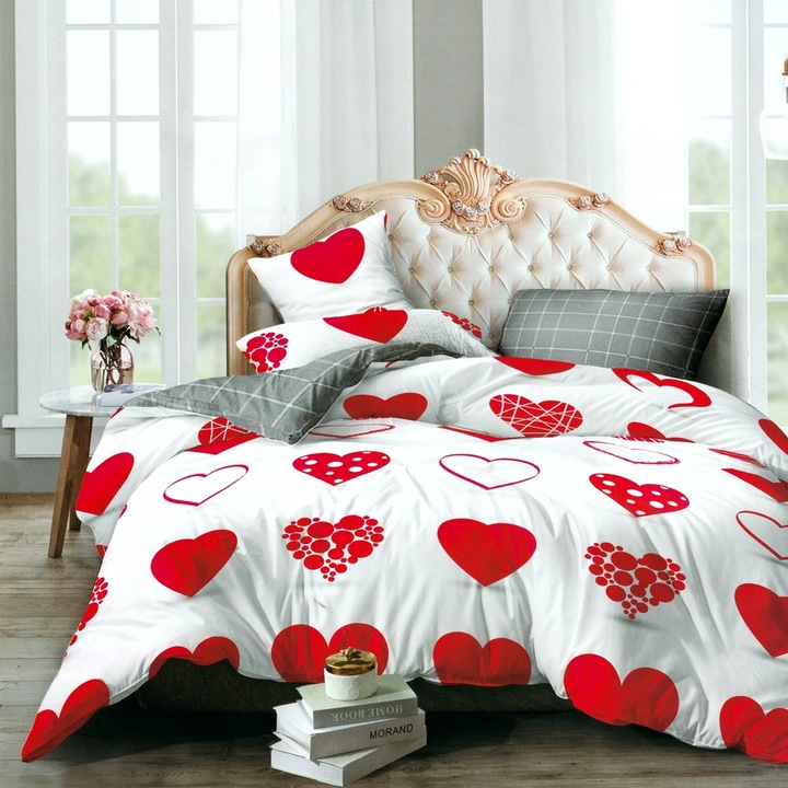 Set complet lenjerie de pat dublu Finet, cearceaf cu elastic, cu pilota 200x220 cm si 2 perne 50x70 cm, 9 piese, Pucioasa, SET2PERPIL-RA294