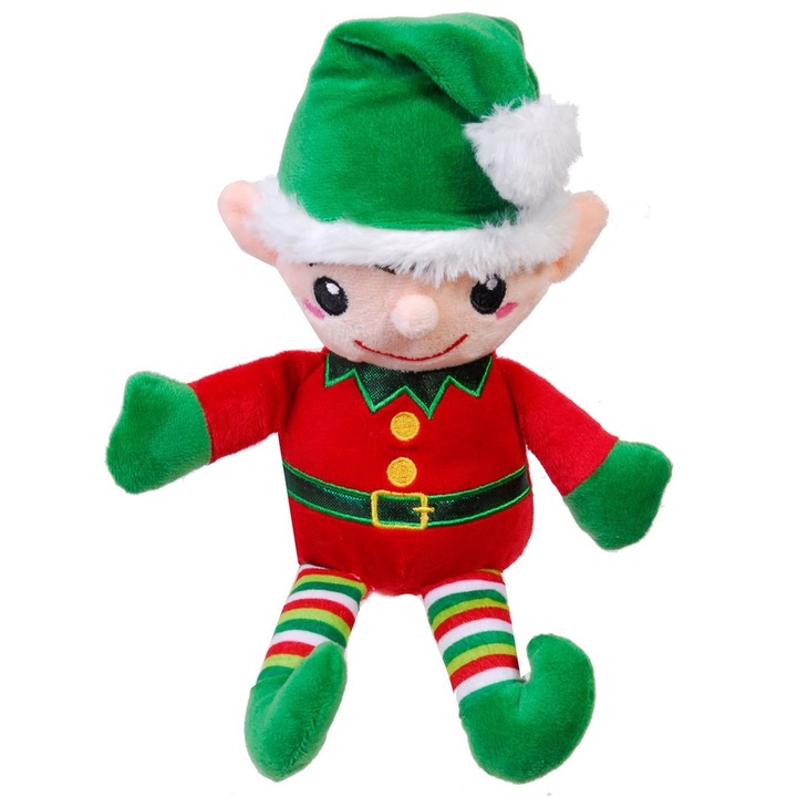 Spiridus de plus si caciula verde, decorativ de Craciun, 20 cm