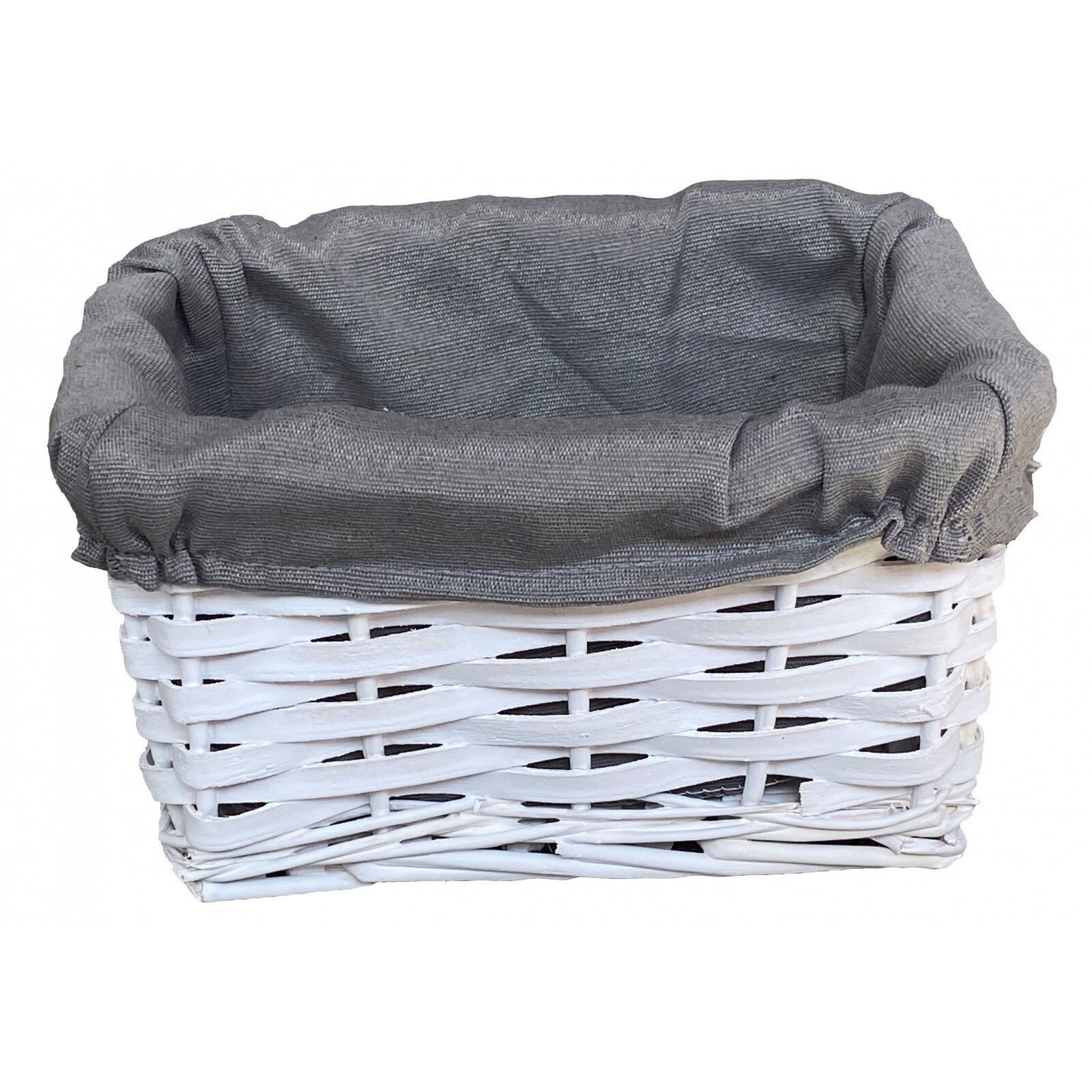 Cos Alb pentru paine din rachita, captusit cu panza Gri, dimensiune 11x21 cm