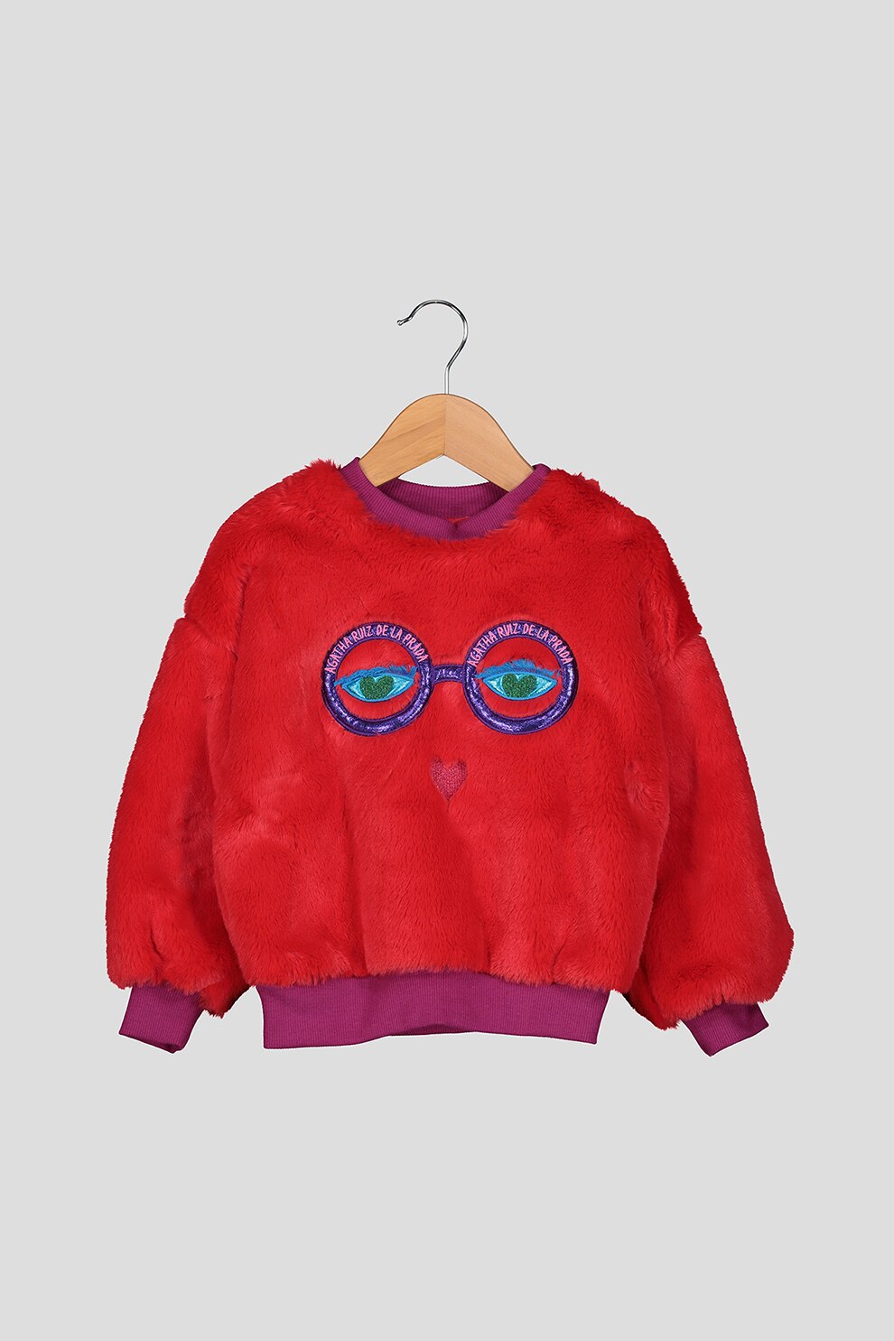 Agatha Ruiz de la Prada, Bluza sport din material teddy cu broderii, Rosu/Roz fandango, 110 CM