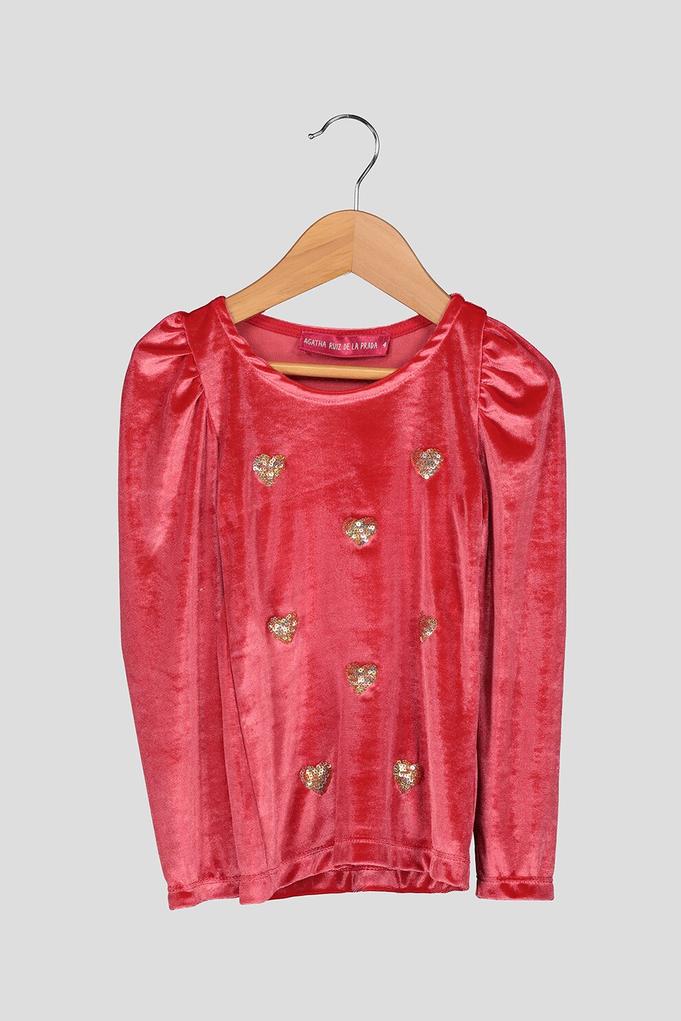 Agatha Ruiz de la Prada, Bluza de catifea cu maneci bufante, Rosu/Auriu