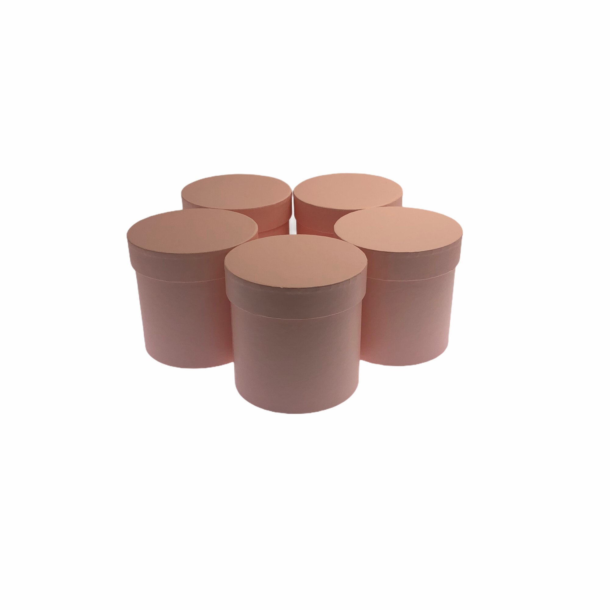 Set Atelier 5 cutii decorative cu capac pentru aranjamente si cadouri, Carton, 12 cm, Roz pudra