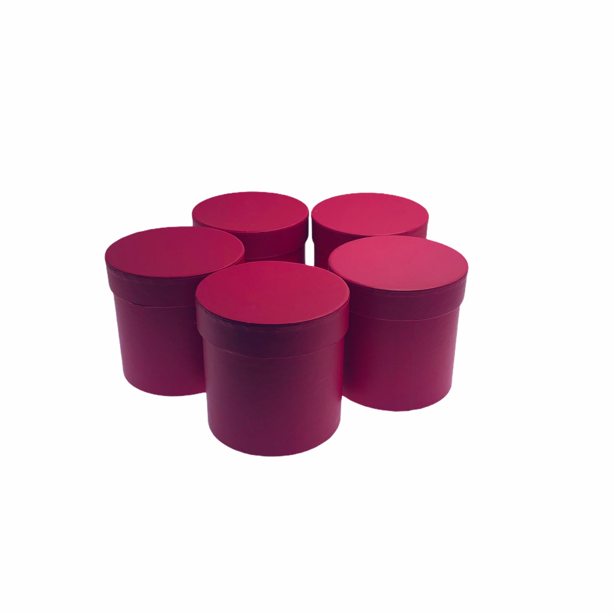 Set Atelier 5 cutii decorative cu capac pentru aranjamente si cadouri, Carton, 12 cm, Roz Aprins