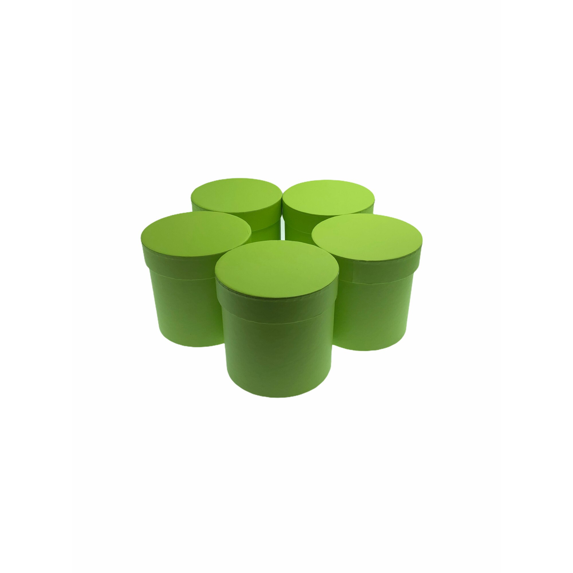 Set Atelier 5 cutii decorative cu capac pentru aranjamente si cadouri, Carton, 12 cm, Verde lime