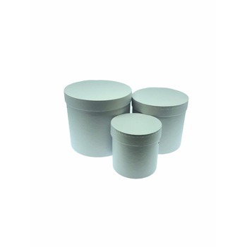 Set 3 cutii decorative cu capac pentru aranjamente si cadouri, 18,5x17/16x15/12x12 cm, Carton rotund, Alb Set 3 cutii decorative cu capac pentru aranjamente si cadouri, 18,5x17/16x15/12x12 cm, Carton rotund, Alb