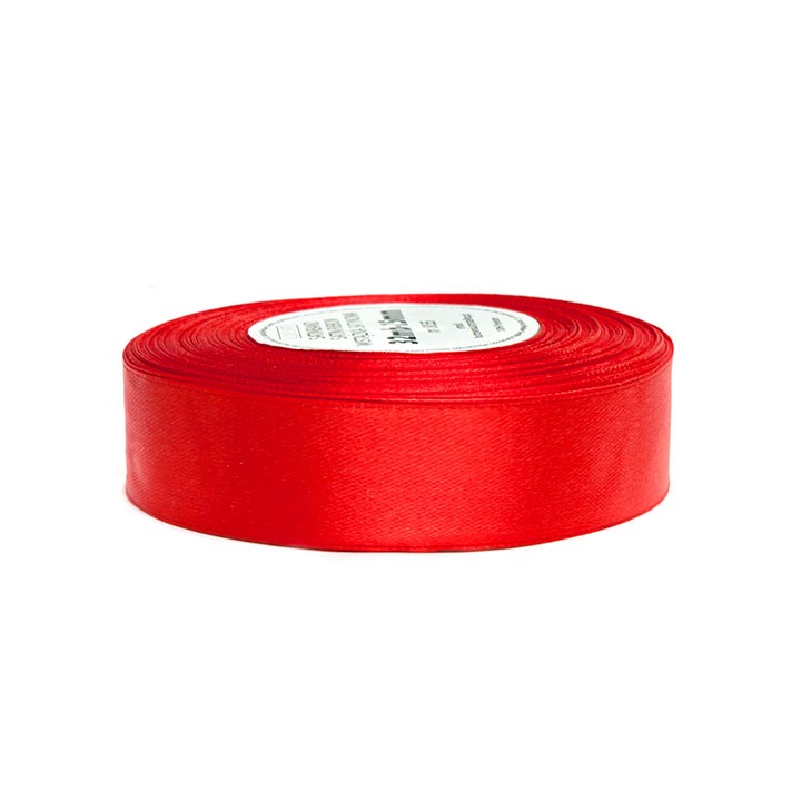 Двойна сатенена панделка, ширина 24 мм, дължина 5 м, червена