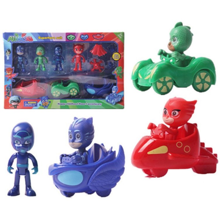 Set 4 figurine - PJ Masks, cu masini si accesorii, Multicolor