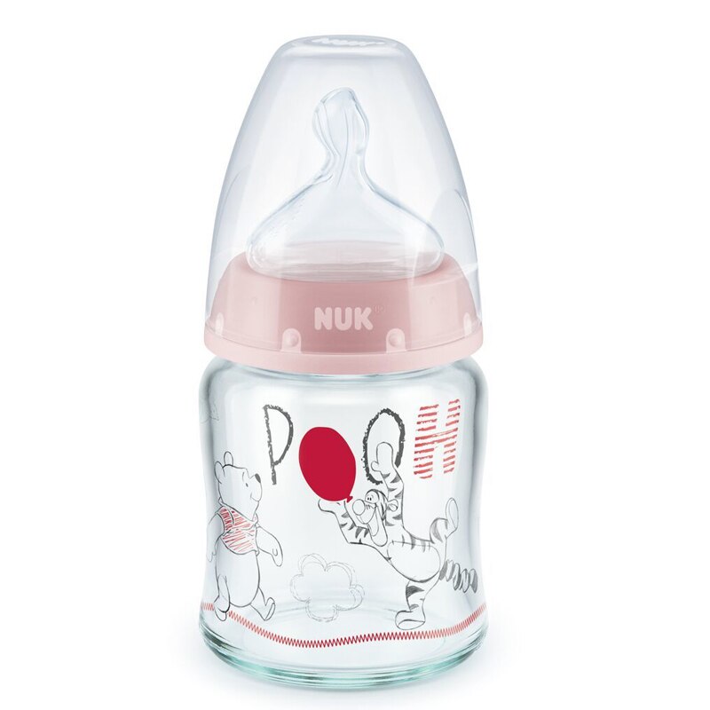 Biberon din sticla cu tetina din silicon 120 ml 0-6 luni First Choice+ Disney 211029, Roz