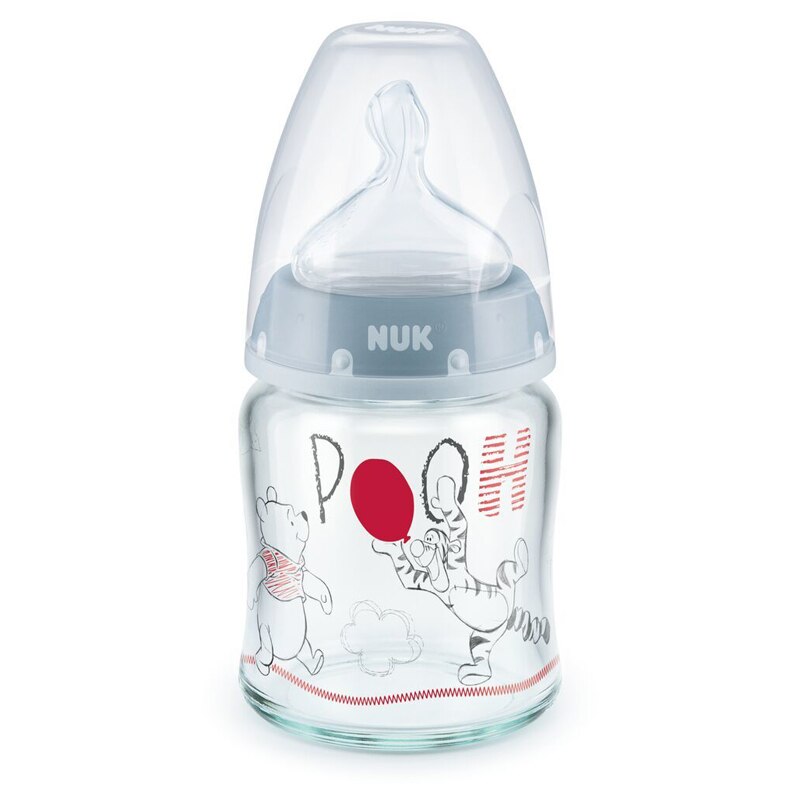 Biberon din sticla cu tetina din silicon 120 ml 0-6 luni First Choice+ Disney 211029AL, Gri