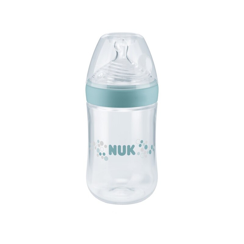Biberon cu tetina din silicon 260 ml Nuk Natural Senese 741785, Albastru 6-18 luni