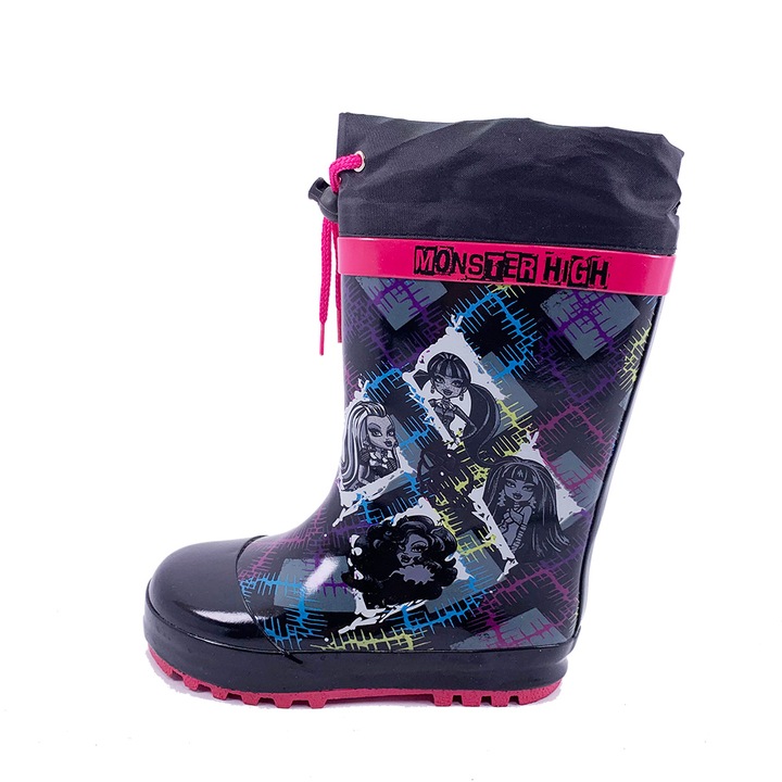 Monster High 53-242 gyerek gumicsizma, pamut béléssel, fekete/rózsaszín, Fekete
