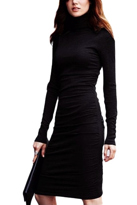 Рокля Eviza, Поло яка, Дълъг ръкав, Черна, Размер XL