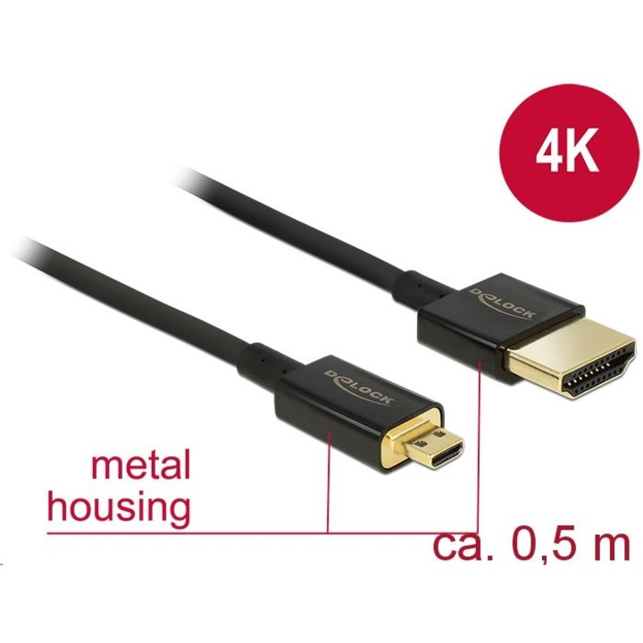 Delock 84788 High Speed HDMI-kábel Ethernettel - HDMI-A -> HDMI Micro-D, 3D, 0.5m (84788)