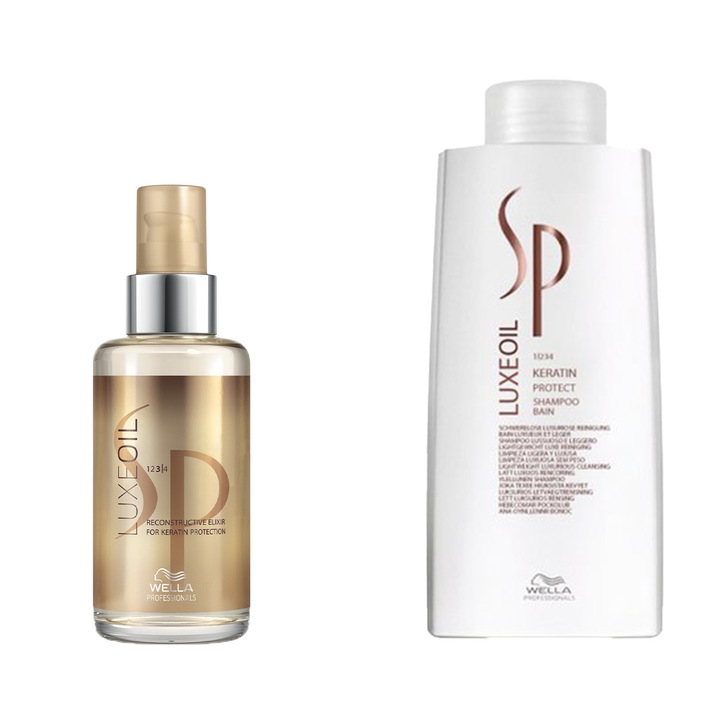 Pachet promo Wella Professionals SP Luxe OIL: Sampon LuxeOil Keratin Protect , 1000 ml + Ulei de par, 100 ml