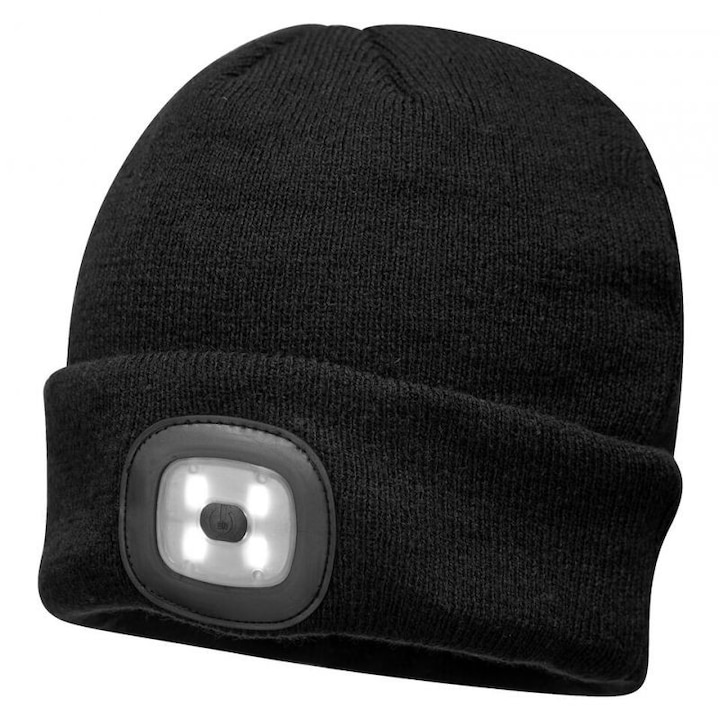 Зимна работна шапка с LED светлини, Черна, Размер универсален