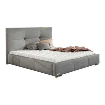 Pat tapitat Star gri, MobAmbient, cu tablie inalta, somiera metalica rabatabila, lada de depozitare, pentru saltea 160 x 200 cm Pat tapitat Star gri, MobAmbient, cu tablie inalta, somiera metalica rabatabila, lada de depozitare, pentru saltea 160 x 200 cm