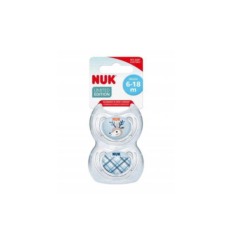 Set 2 suzete ortodontice din silicon 6-18 luni Nuk 176236, Albastru