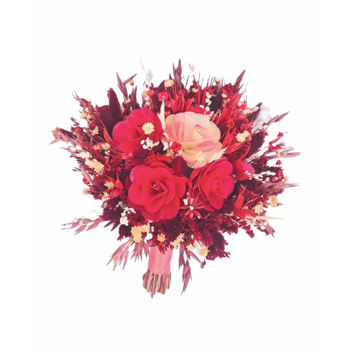 Buchet de Flori Eventissimi - Plante Uscate, Rosu / Roz