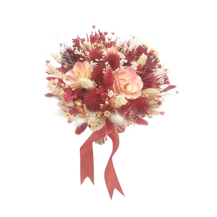 Buchet de Flori Eventissimi - Plante Uscate, Multicolor, Rosu / Galben