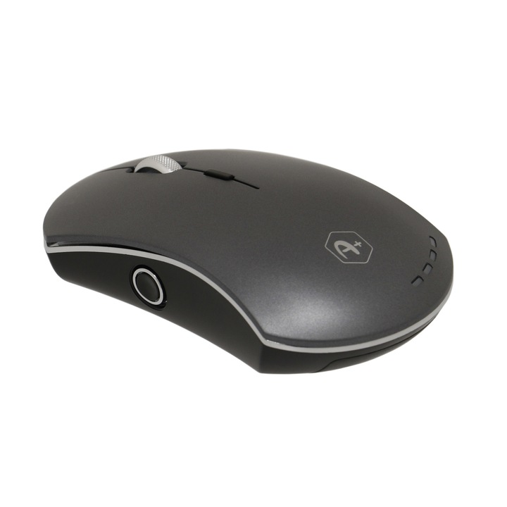 Mouse wireless A+ Silentio Premium, silent click, acumulator reincarcabil 500mAh, gri