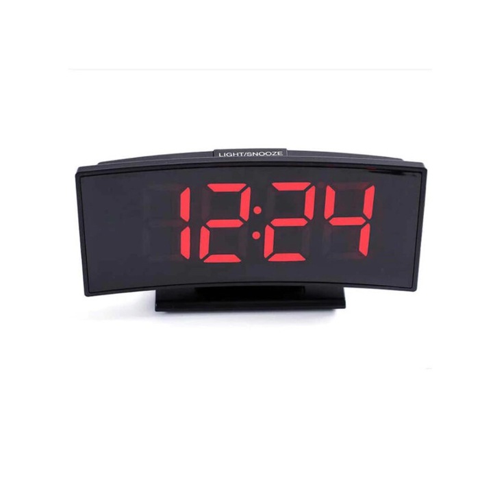 OEM multifunkcionális óra, LED, ívelt stílus, digitális ébresztő, nagyméretű LCD kijelzővel, éjszakai / nappali üzemmóddal, fekete / piros