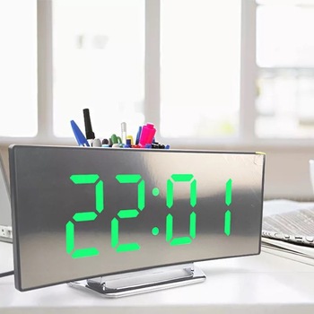 Ceas multifunctional cu LED stil oglinda curbata, Ubitec ®, alarma digitala, afisaj LCD mare, mod noapte / zi, negru/verde Ceas multifunctional cu LED stil oglinda curbata, Ubitec ®, alarma digitala, afisaj LCD mare, mod noapte / zi, negru/verde