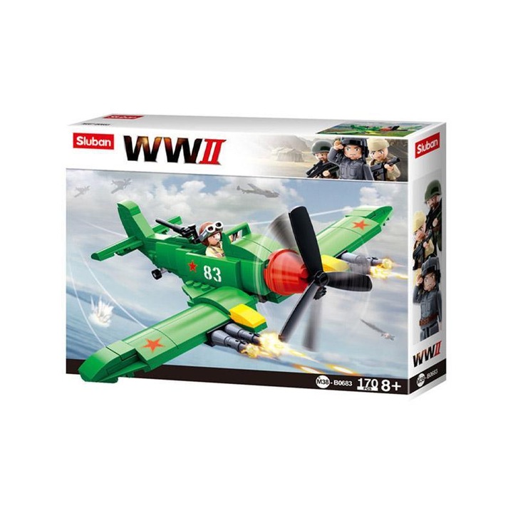 Set de constructie Al II-lea Razboi Mondial, Avion Aliat de Atac Terestru, 170 piese, Sluban