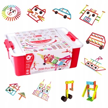 Set de Construit, 208 Piese, din Lemn, Vopsea Non-Toxica, Include Cutie pentru Depozitare, Carticica cu Modele de Construit, Multicolor Set de Construit, 208 Piese, din Lemn, Vopsea Non-Toxica, Include Cutie pentru Depozitare, Carticica cu Modele de Construit, Multicolor