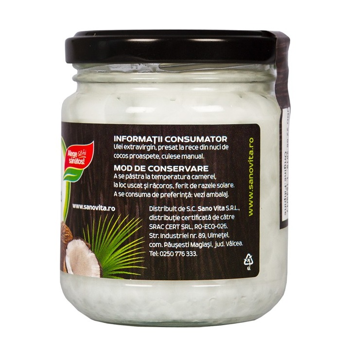 Ulei de cocos ecologic Sano Vita la borcan de 200 ml