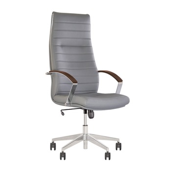 Scaun de birou directorial Iris Steel Chrome, piele naturala, gri Scaun de birou directorial Iris Steel Chrome, piele naturala, gri