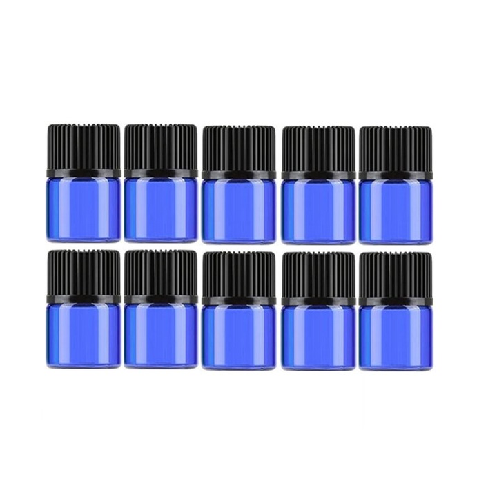 Dropy, DR0301MOV, 10 üveg kozmetikai üvegtartály illóolajoknak, cseppentővel és 1 ml, kék
