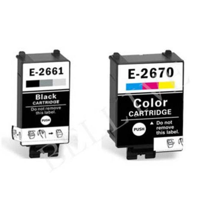 Set 2 cartuse T266 T267 compatibile pentru Epson WF-100W, 500 pagini Negru si Color