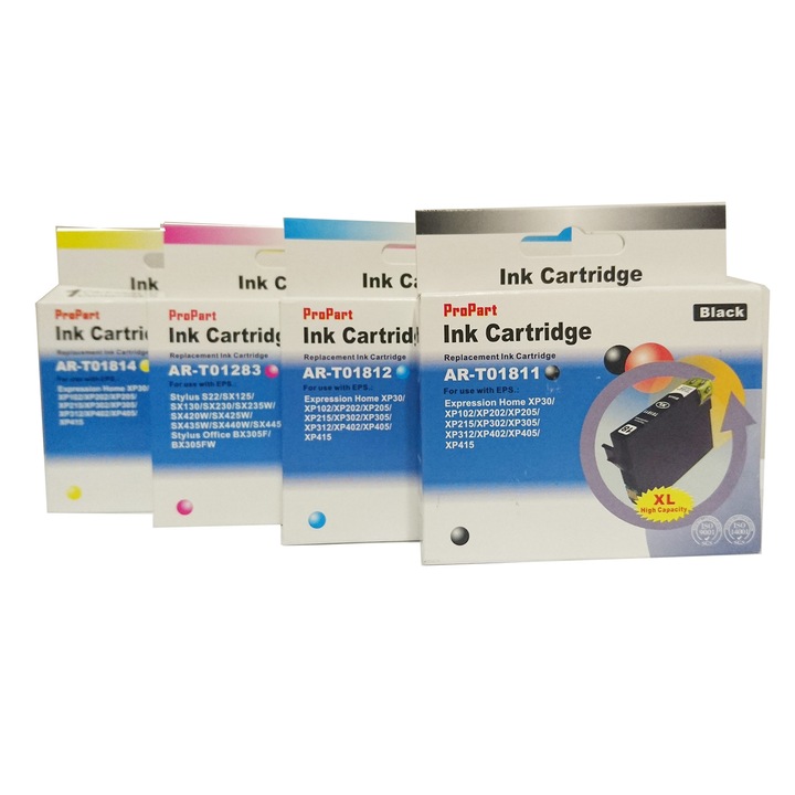 Set 4 cartuse compatibile Epson 18XL , T1811XL, T1812XL, T1813XL, T1814XL, Black, Cyan, Magenta, Yellow, 17ML