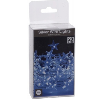Instalatie pentru Craciun Alb Rece cu 20 LED-uri in forma de stelute, Lungime 100cm, Alimentare pe Baterii Instalatie pentru Craciun Alb Rece cu 20 LED-uri in forma de stelute, Lungime 100cm, Alimentare pe Baterii