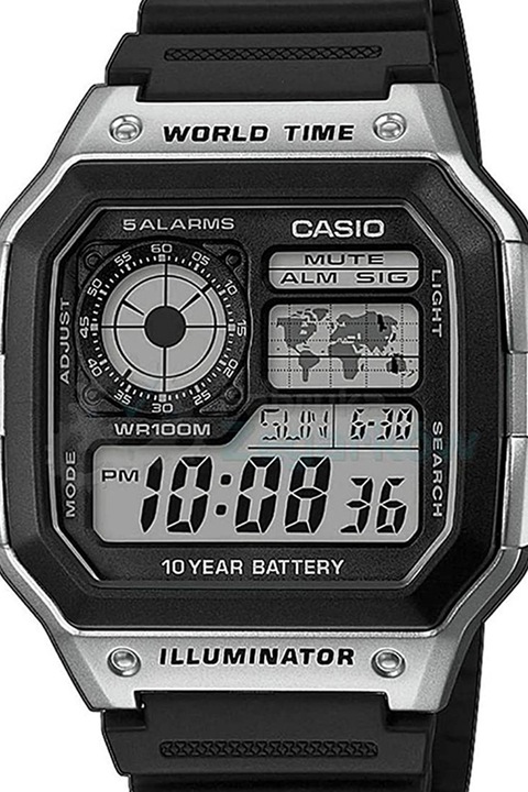 Casio, Цифров часовник с пластмасова каишка, Черен