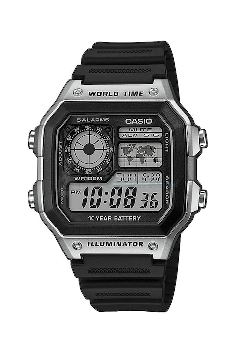 Casio, Цифров часовник с пластмасова каишка, Черен