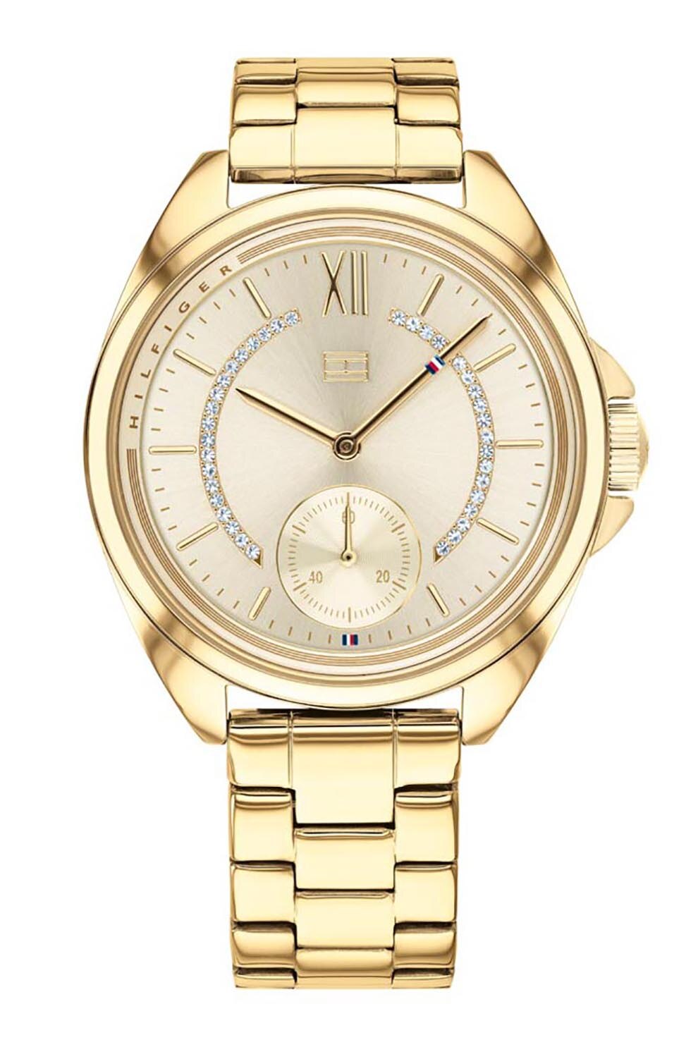 Tommy Hilfiger, Ceas de otel inoxidabil cu zirconia, Auriu