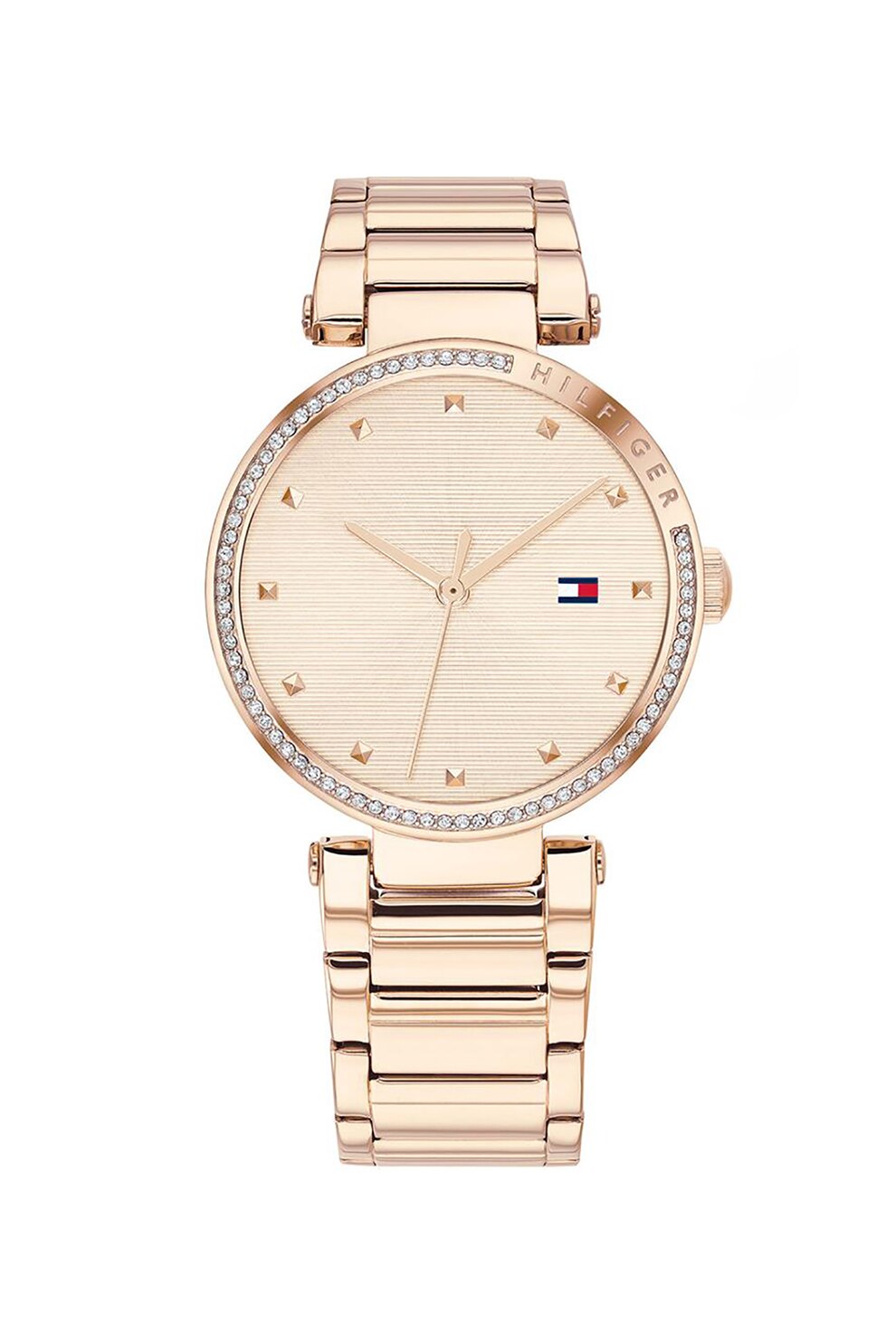 Tommy Hilfiger, Ceas cu bratara metalica si cristale, Auriu rose