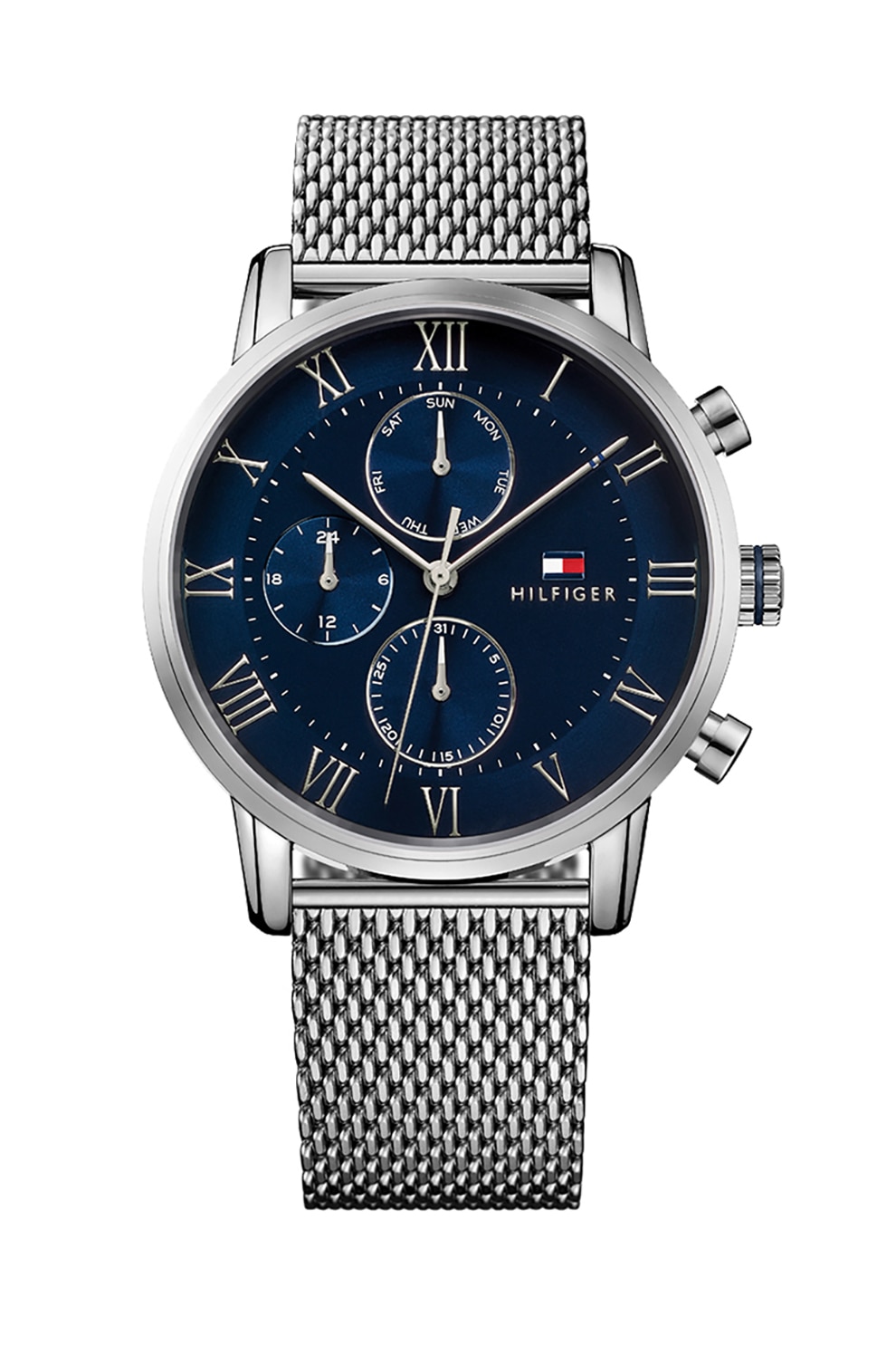 Tommy Hilfiger, Ceas cu functii multiple si bratara cu model plasa, Argintiu