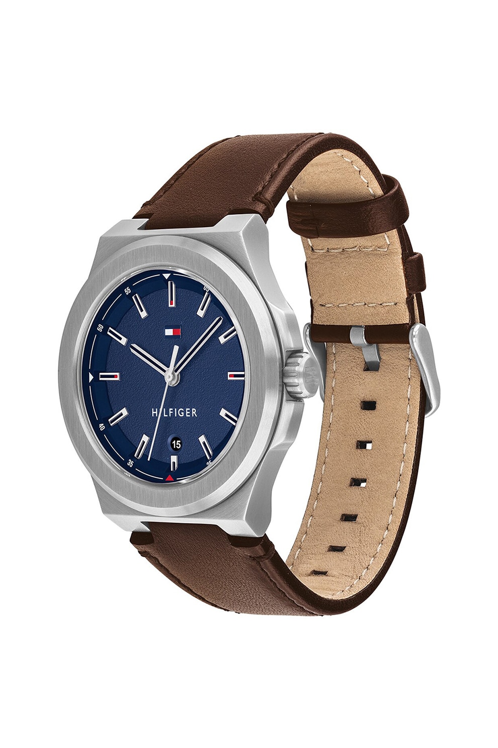 Tommy Hilfiger, Ceas cu o curea din piele, Maro/Argintiu