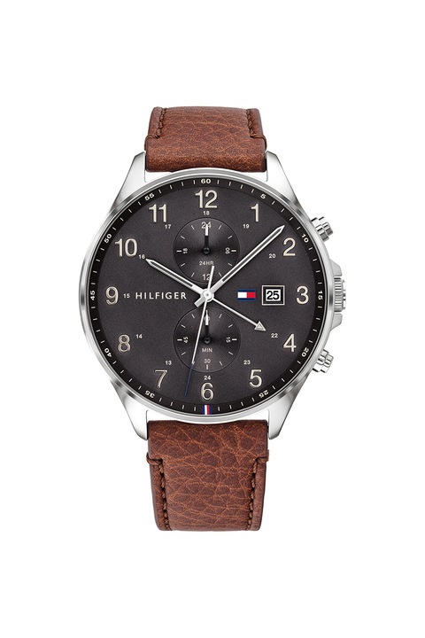 Tommy Hilfiger, Bőrszíjas többfunkciós karóra, Fahéjbarna/Ezüstszín