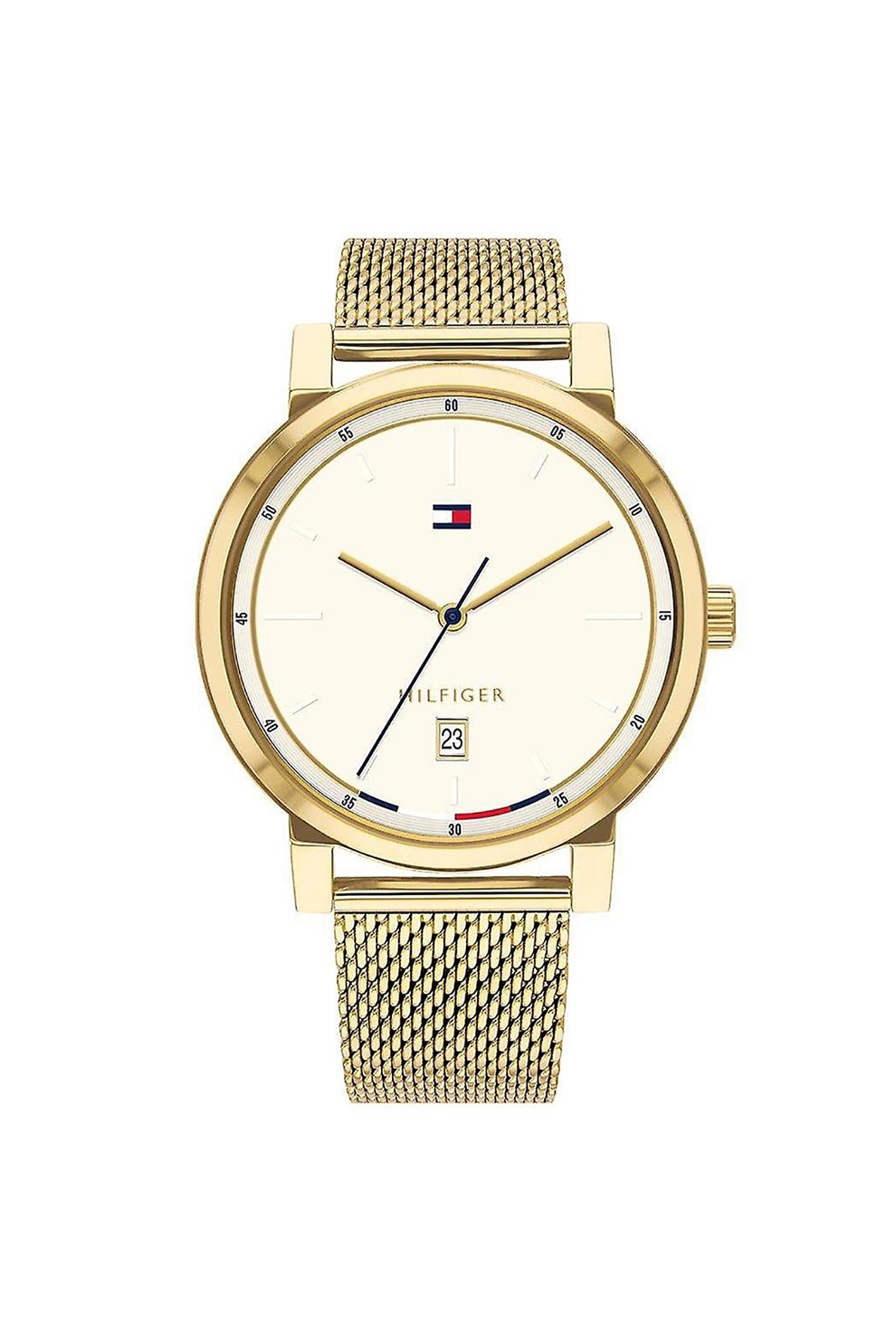 Tommy Hilfiger, Ceas din otel inoxidabil cu bratara cu model plasa, Auriu