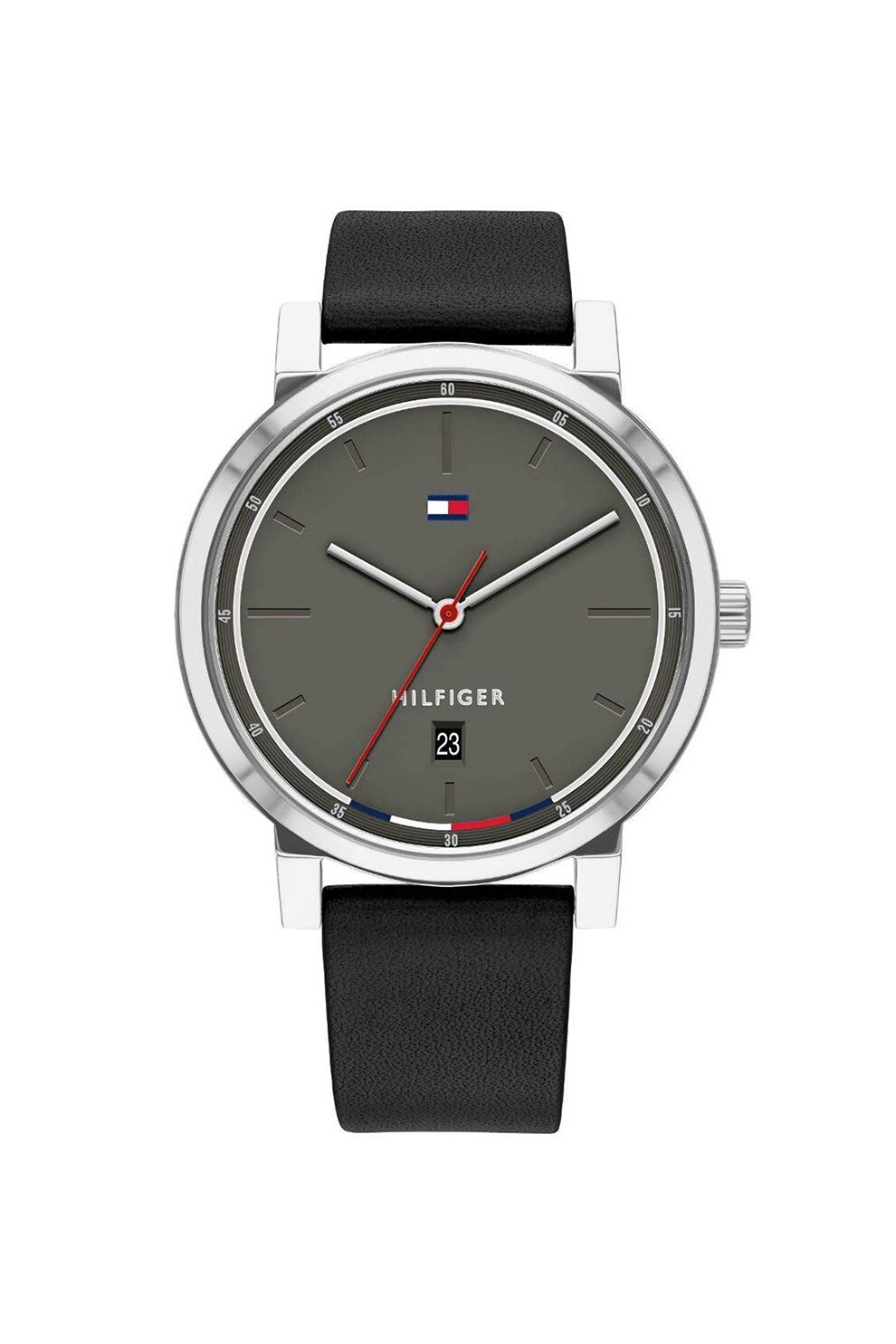 Tommy Hilfiger, Ceas cu o curea din piele, Negru/Argintiu