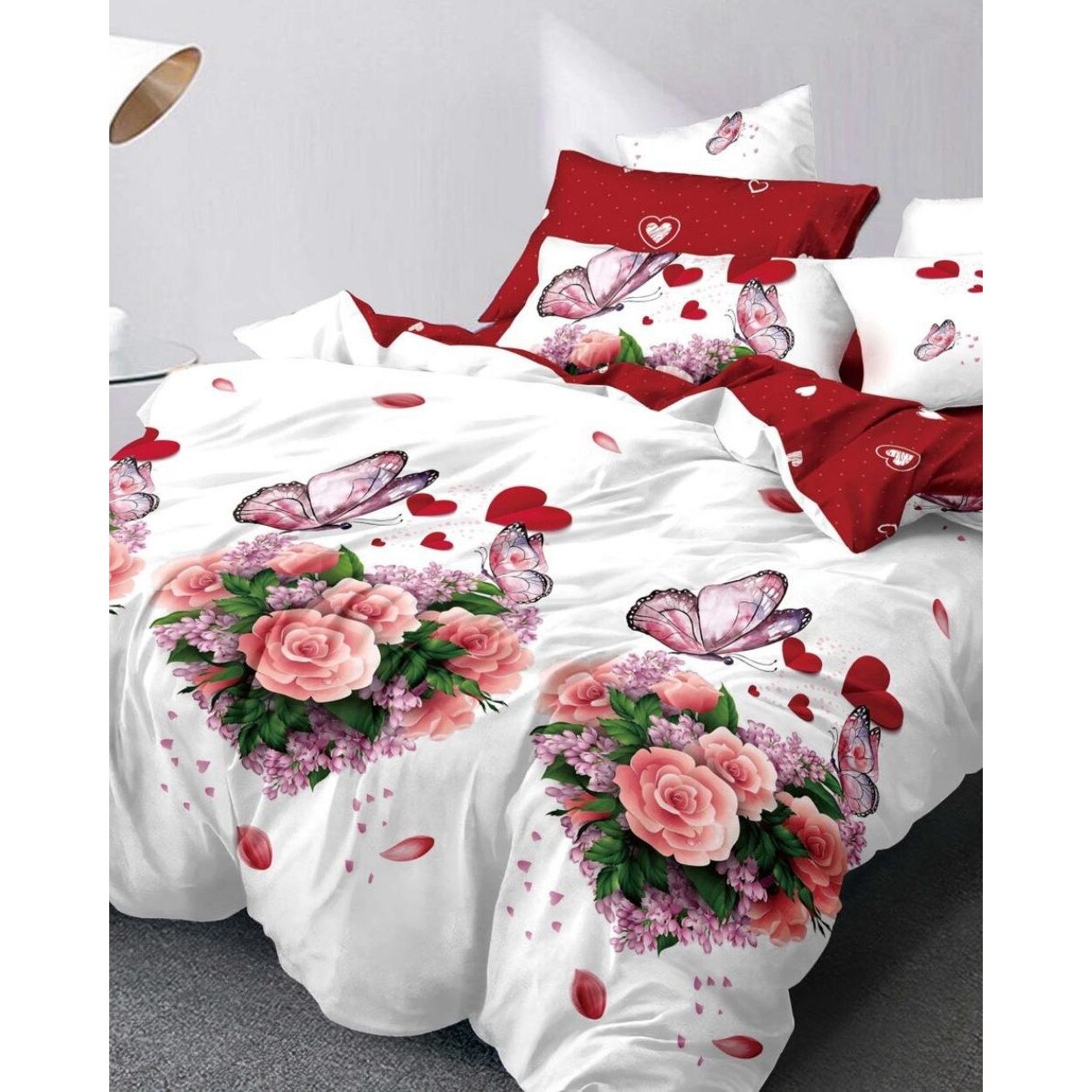 Lenjerie de Pat din Finet cu 2 Fete, 6 Piese, Pat 2 Persoane, Lyda