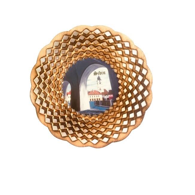 Farfurie decorativa pictata manual, Multicolor, Lemn, 20.5x20.5x2 cm