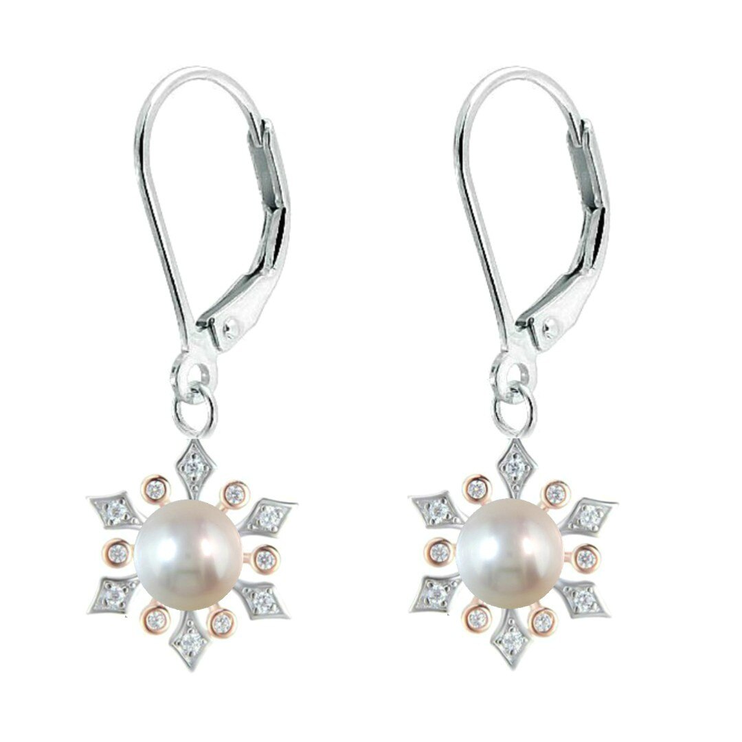 Cercei din Argint cu Zirconii si Perle Naturale Albe