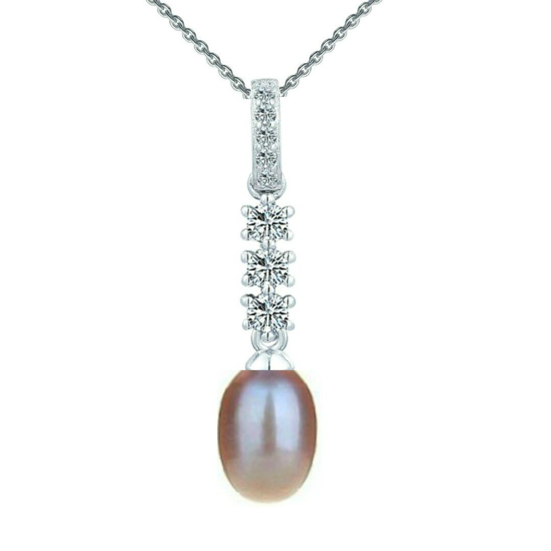 Colier Argint cu Pandantiv Argint, Pavat cu Zirconii si Perla Naturala Teardrop Lavanda