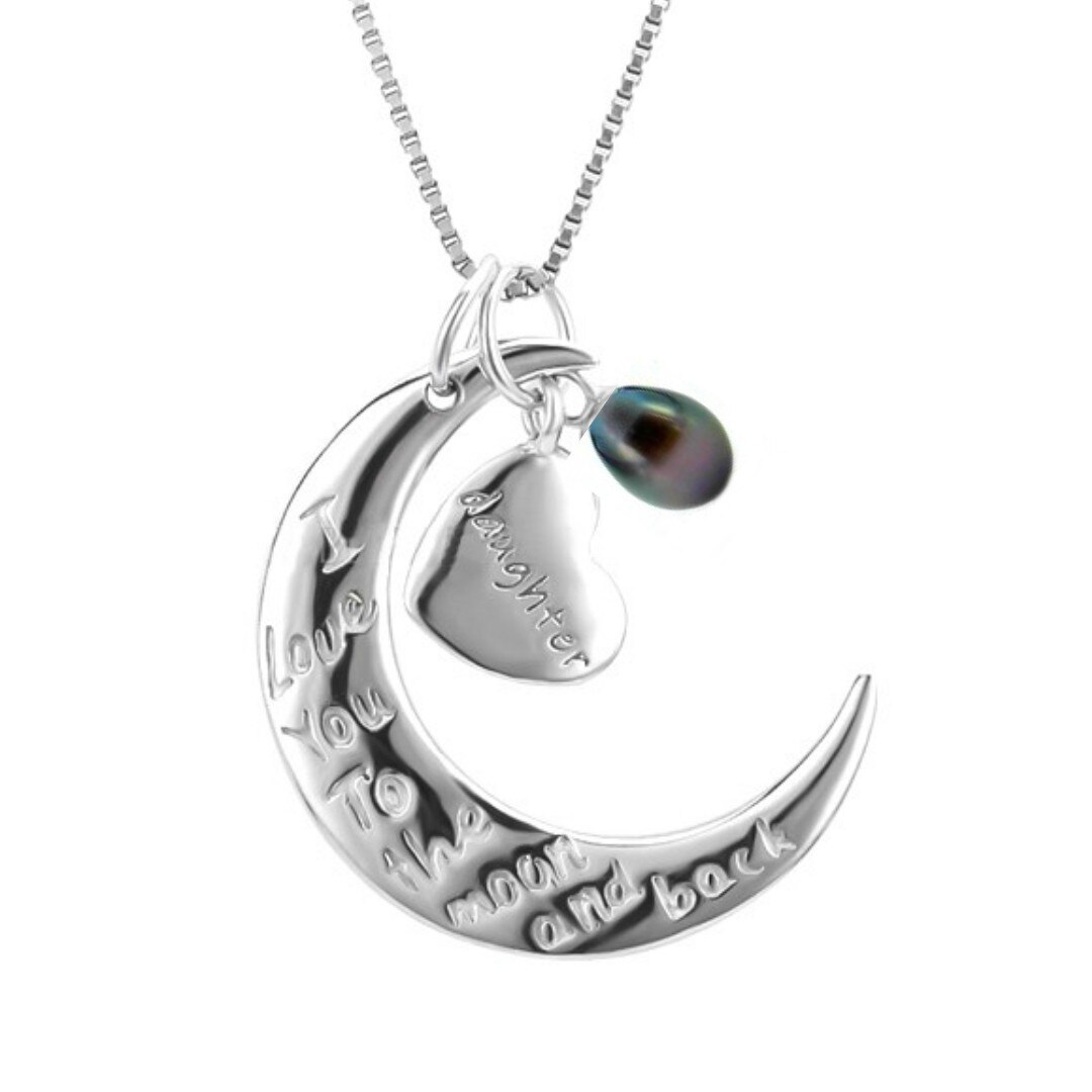 Colier Argint cu Pandantive Argint Mama-Fiica cu Perla Naturala Neagra